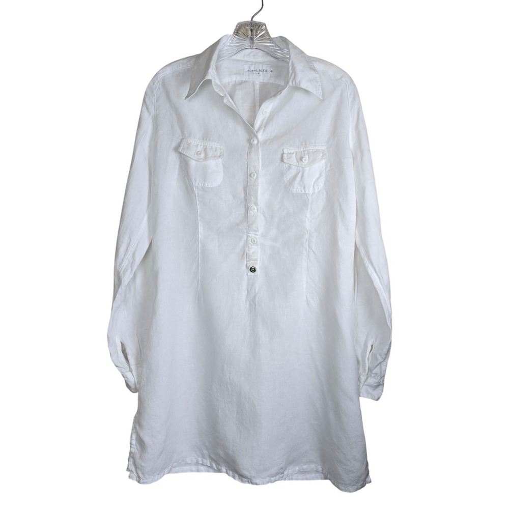 Blanc Bleu Saint-Tropez White Linen Tunic Dress French Riviera Size 40 US M